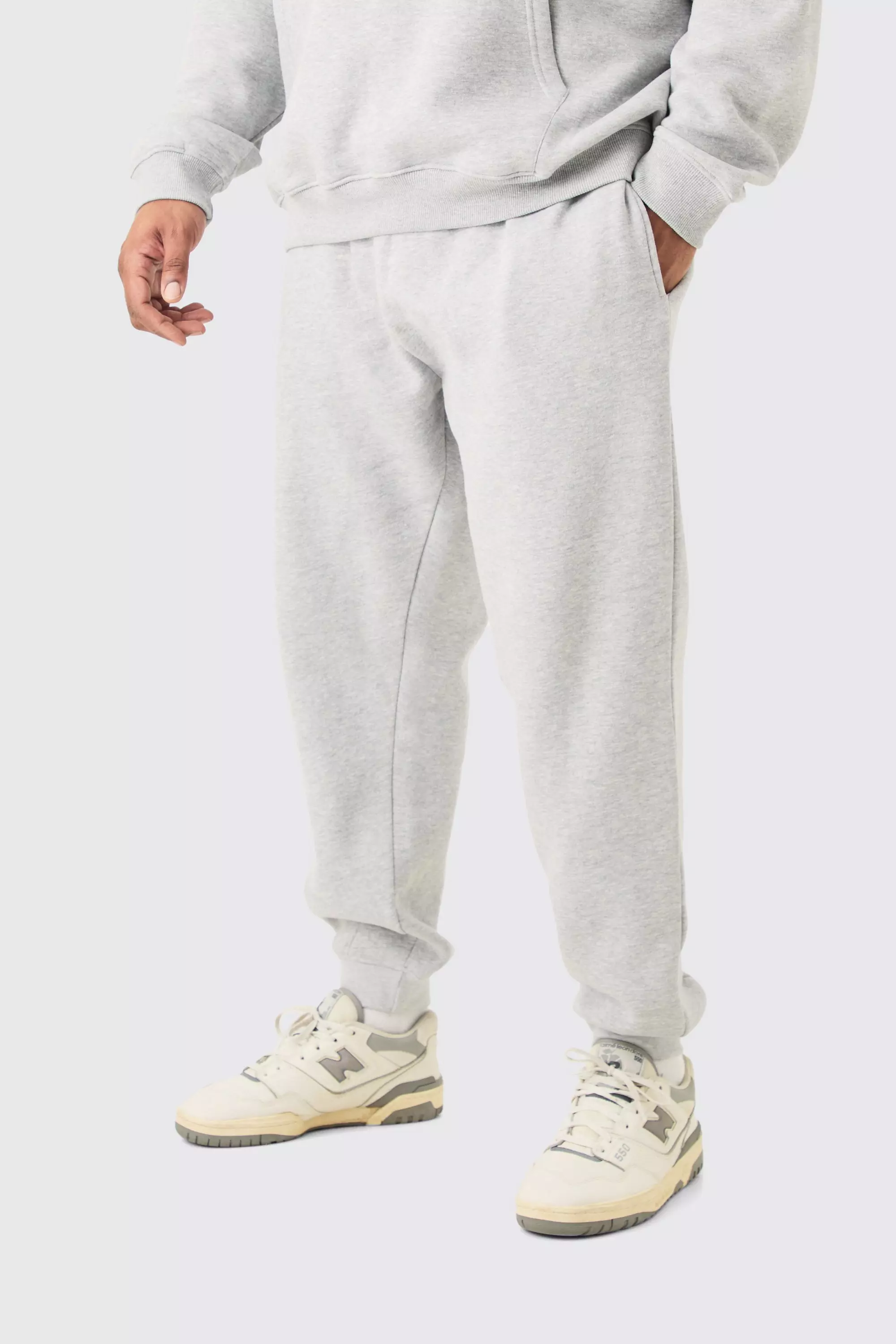 Plus Basic Slim Fit Sweatpants In Grey Marl boohooMAN USA